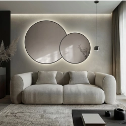 Zestaw okrągłe lustro w lustrze w ramie mdf slim z podświetleniem - DOTTI LED